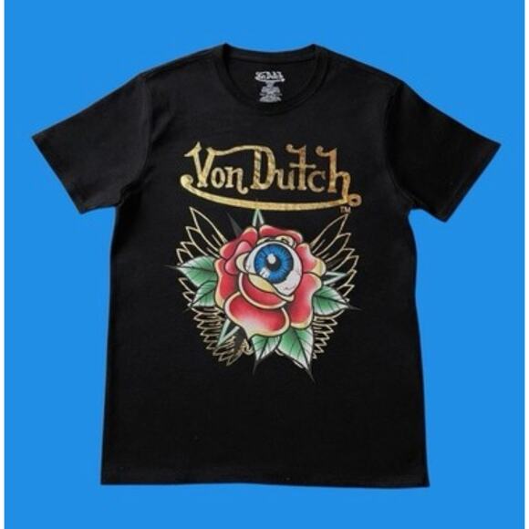 Von Dutch Short Sleeve Crew Neck Graphic Tee Black L NWT - Picture 2 of 6